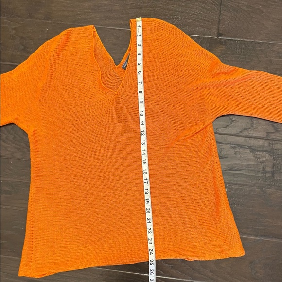 Vince Slub Linen Orange Double V-Neck Sweater Size XS - Picture 12 of 13